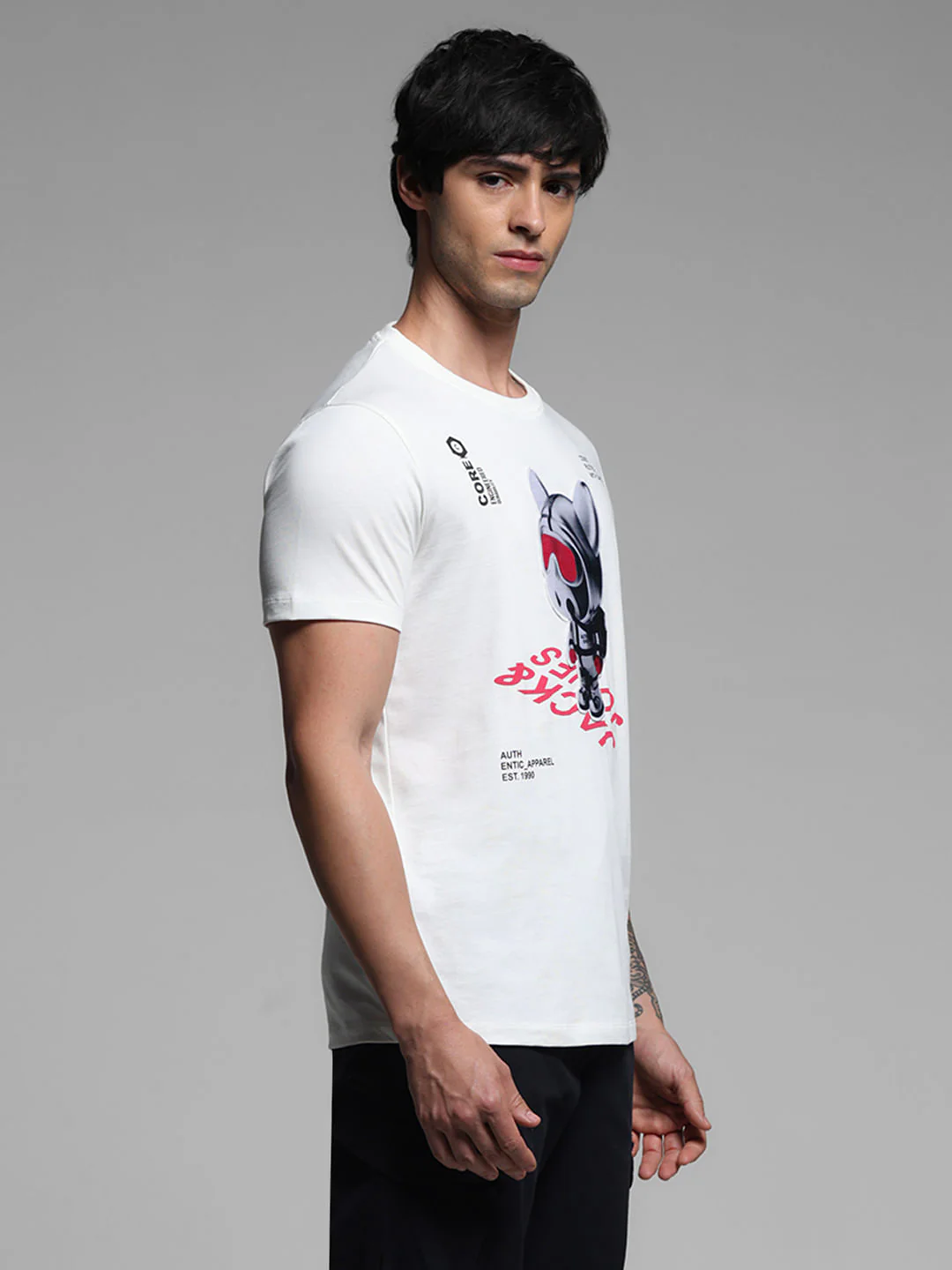 White Graphic Print Neck T-shirt - Image 3