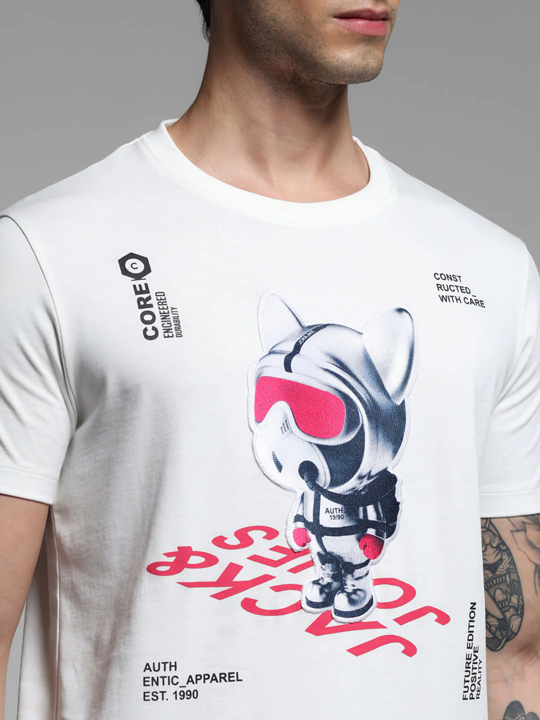 White Graphic Print Neck T-shirt - Image 5