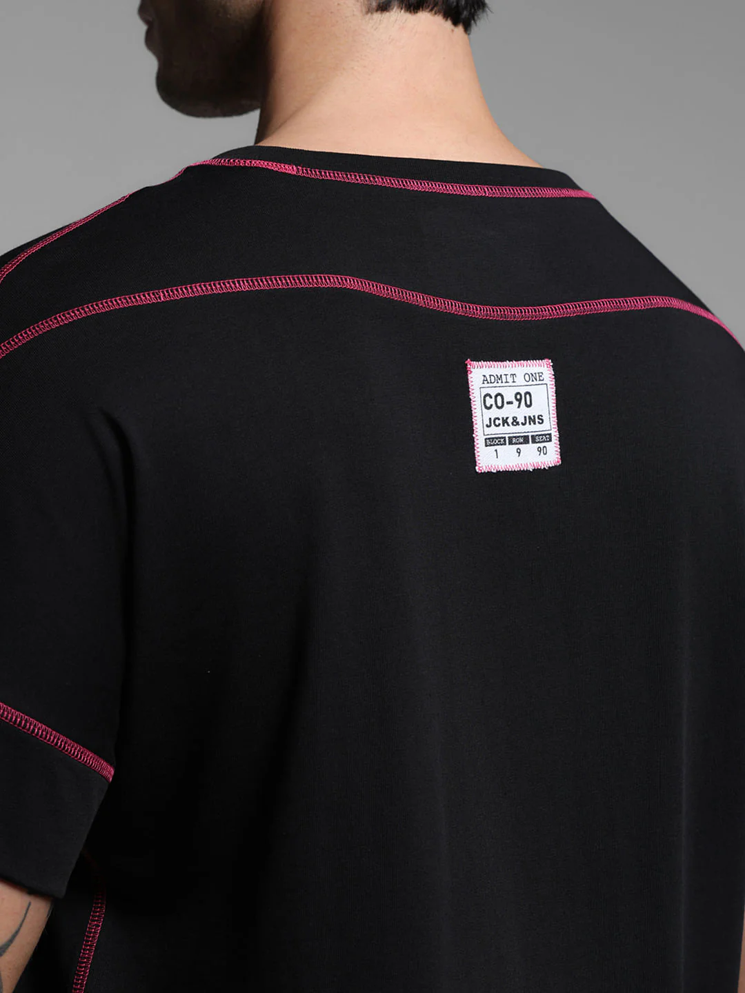 Black Contrast Stitch Cotton T-shirt - Image 6