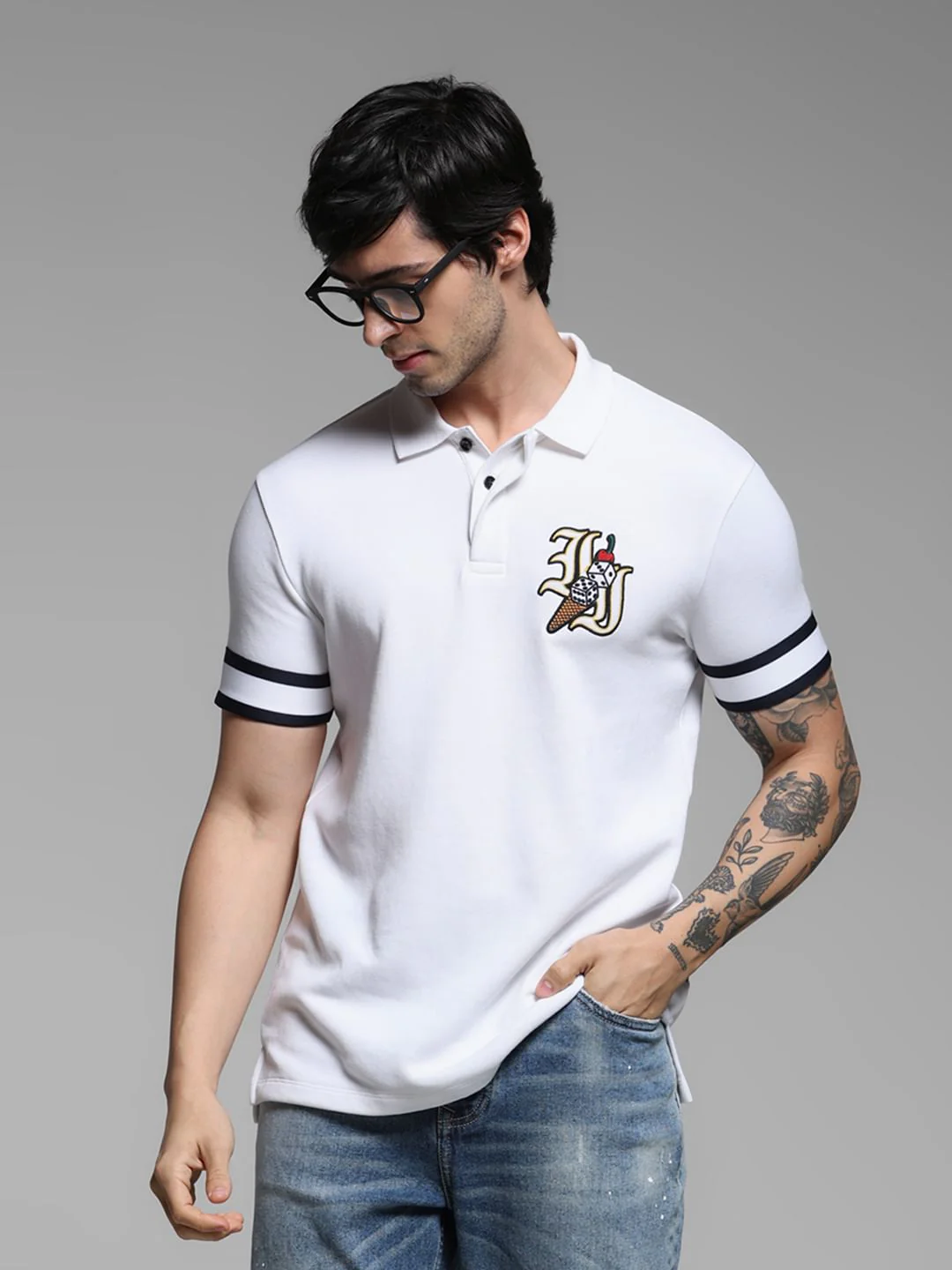 White Dice Print Polo