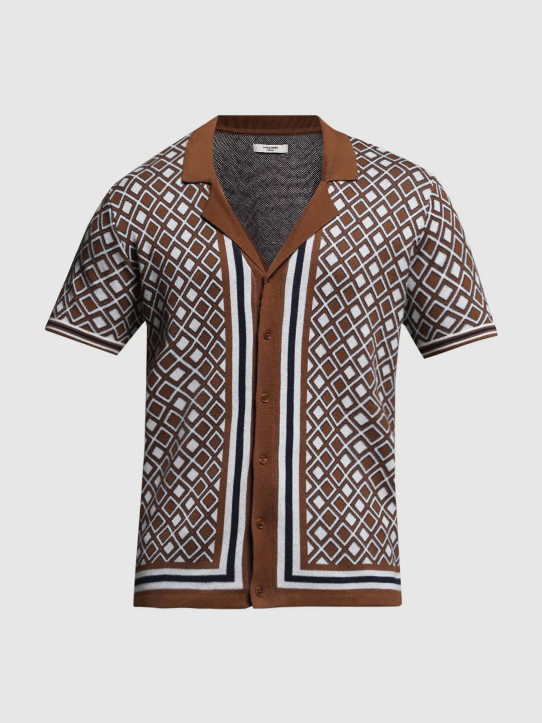 Brown Geometric Print Knitted Polo - Image 7