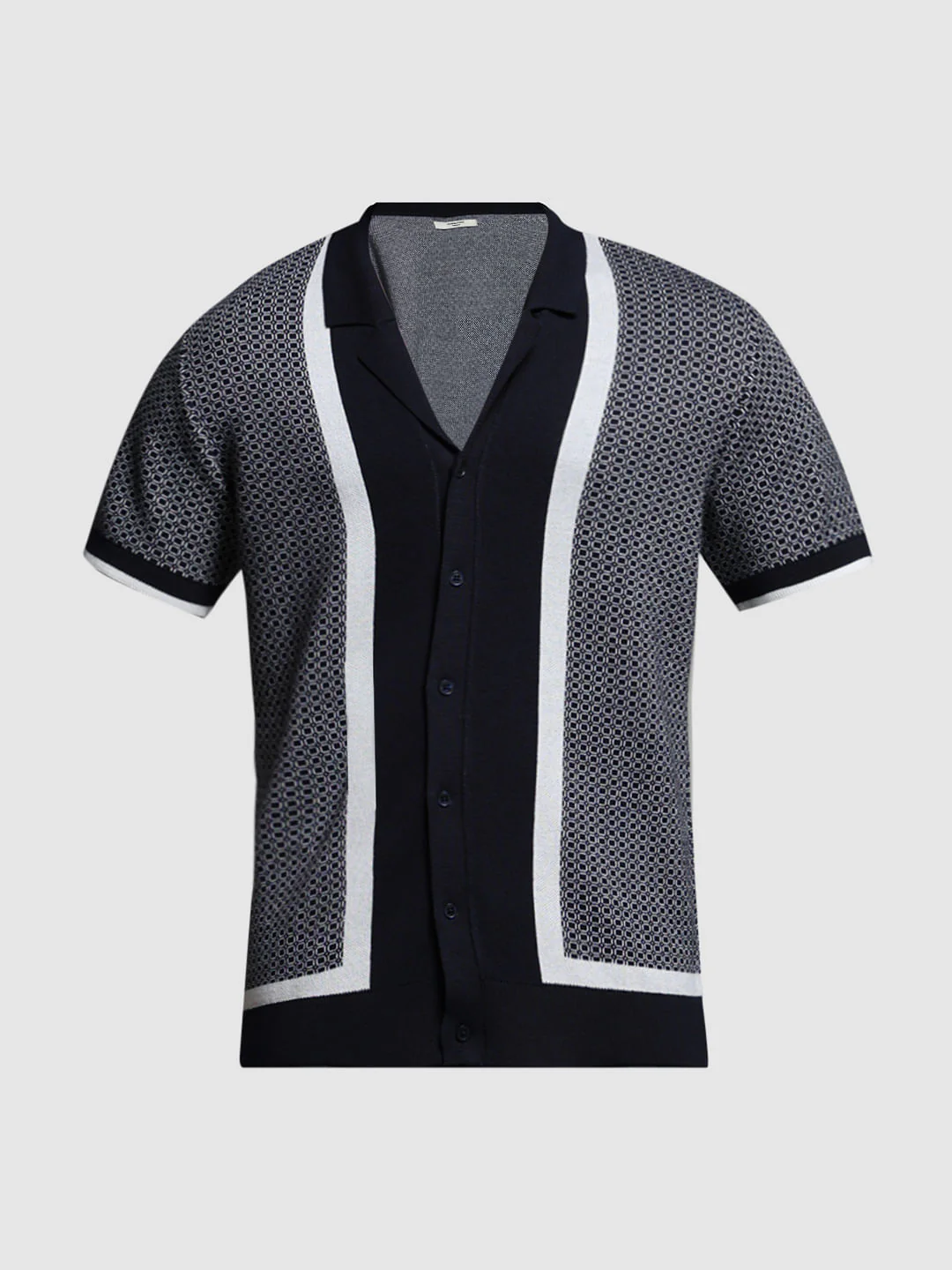 Blue Geometric Print Knitted Polo - Image 7