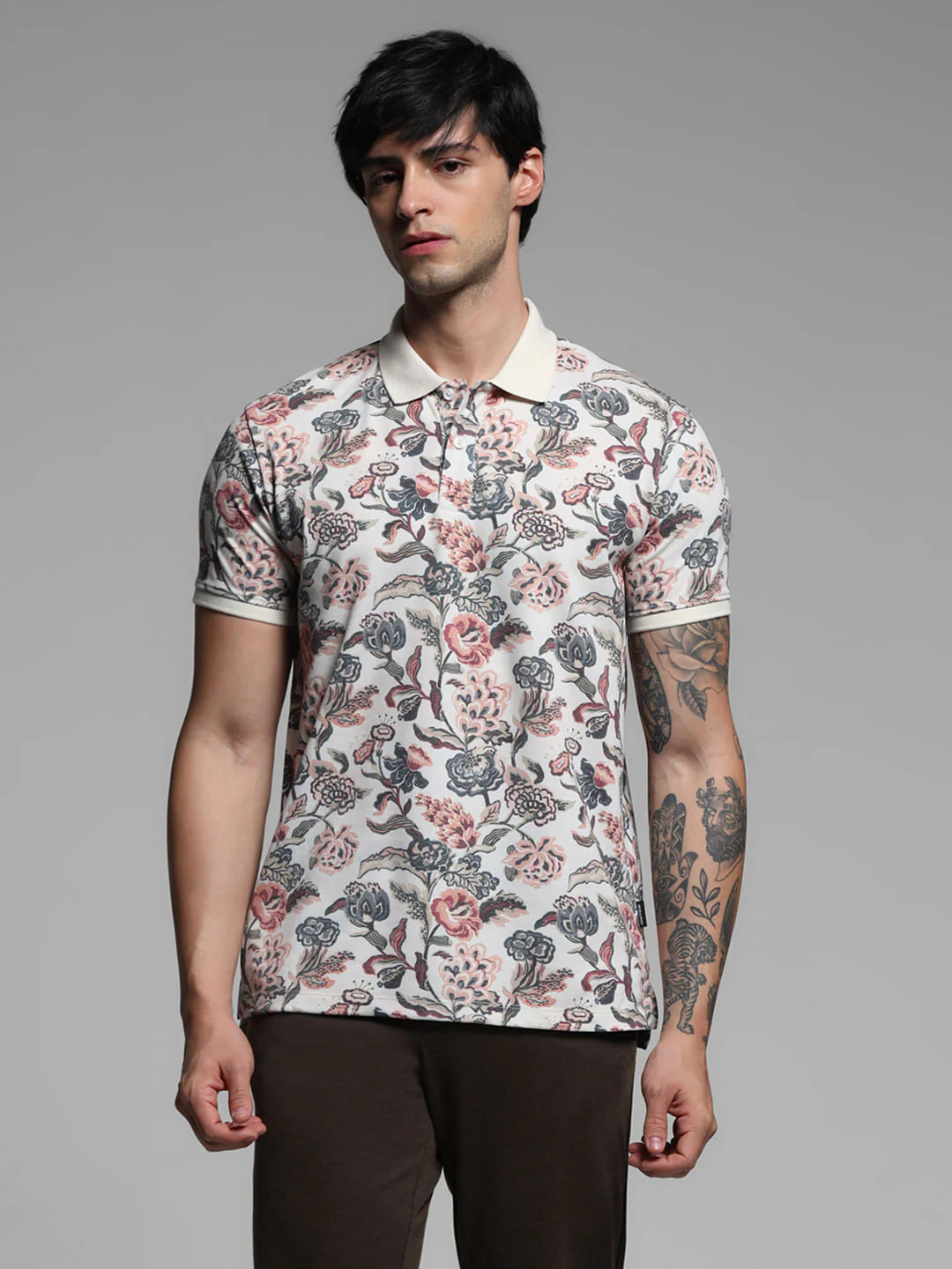 White Floral Polo T-shirt - Image 2