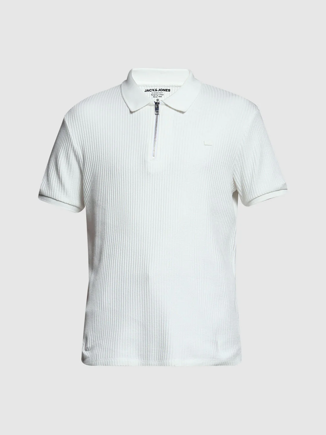 White Ribbed Zip-Up Polo - Image 7