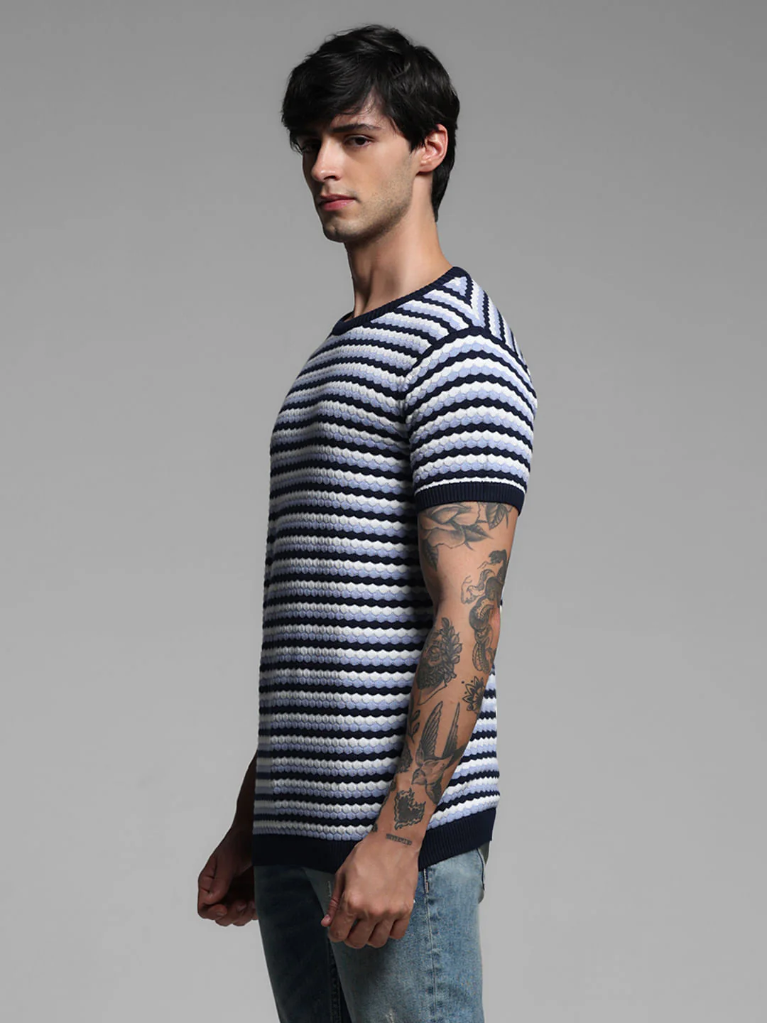 Blue Printed Knitted Pullover - Image 3