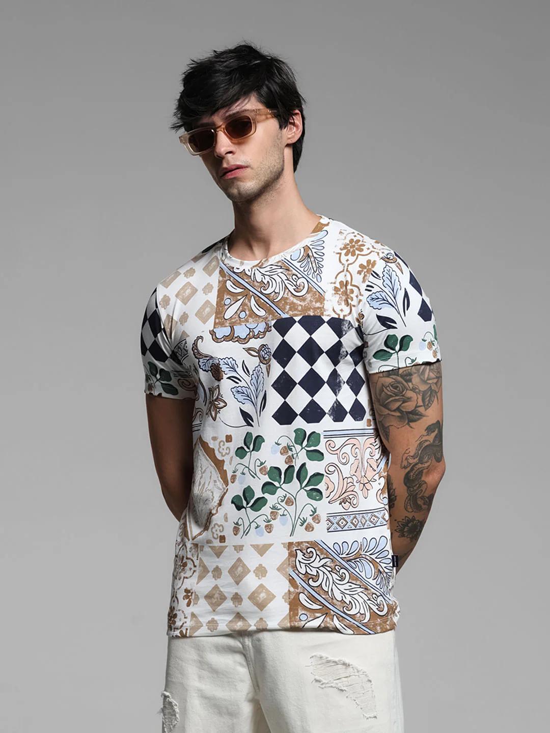 White Printed Crew Neck T-shirt
