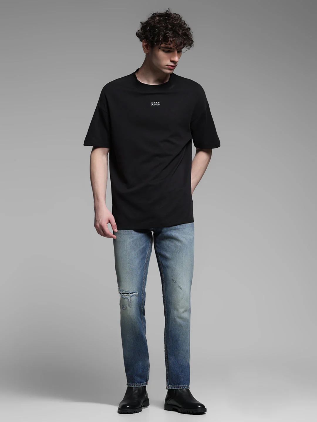 Men's Medium Blue Denim Straight Fit Distressed Jeans - Image 7