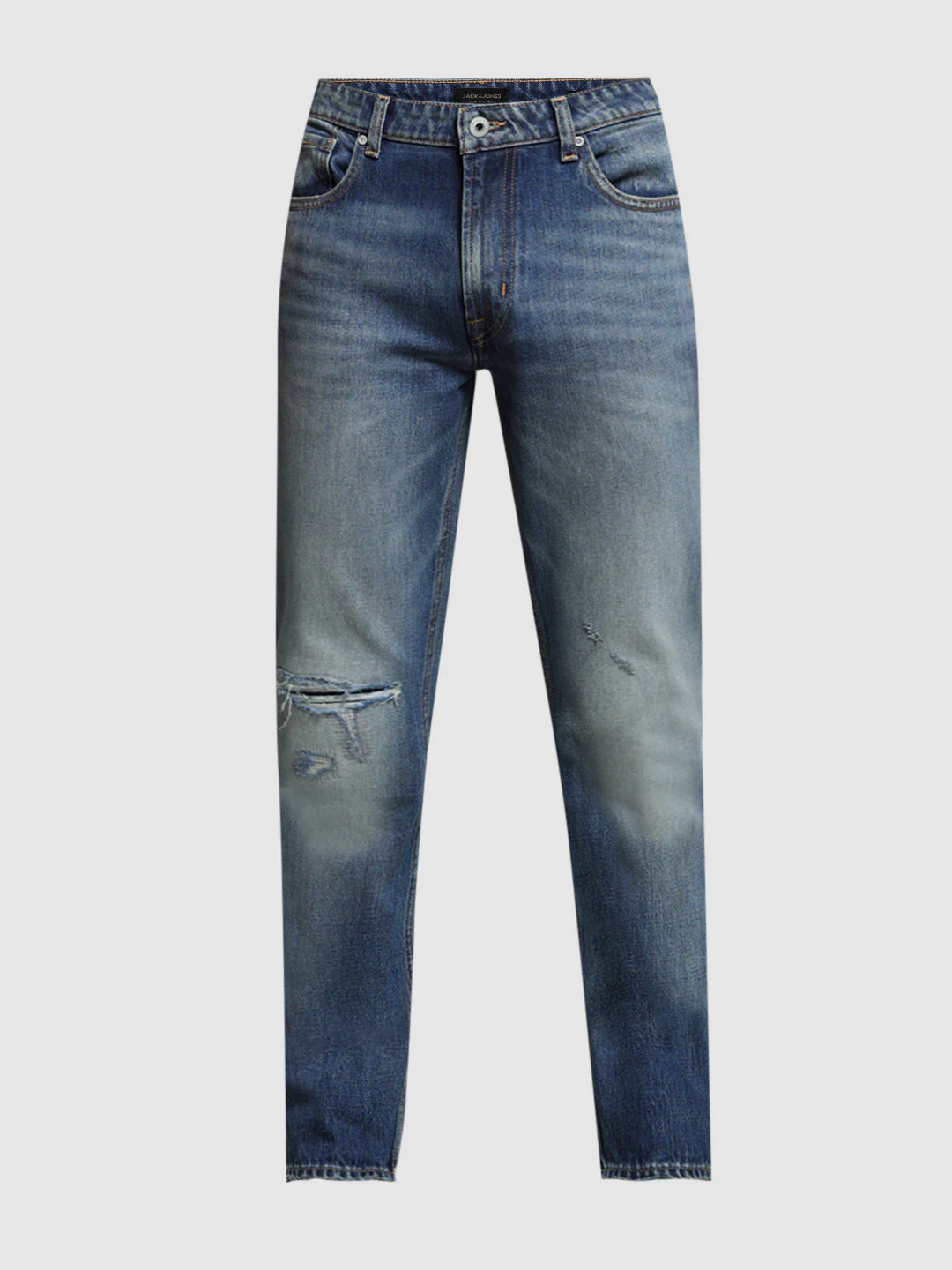 Men's Medium Blue Denim Straight Fit Distressed Jeans - Image 8