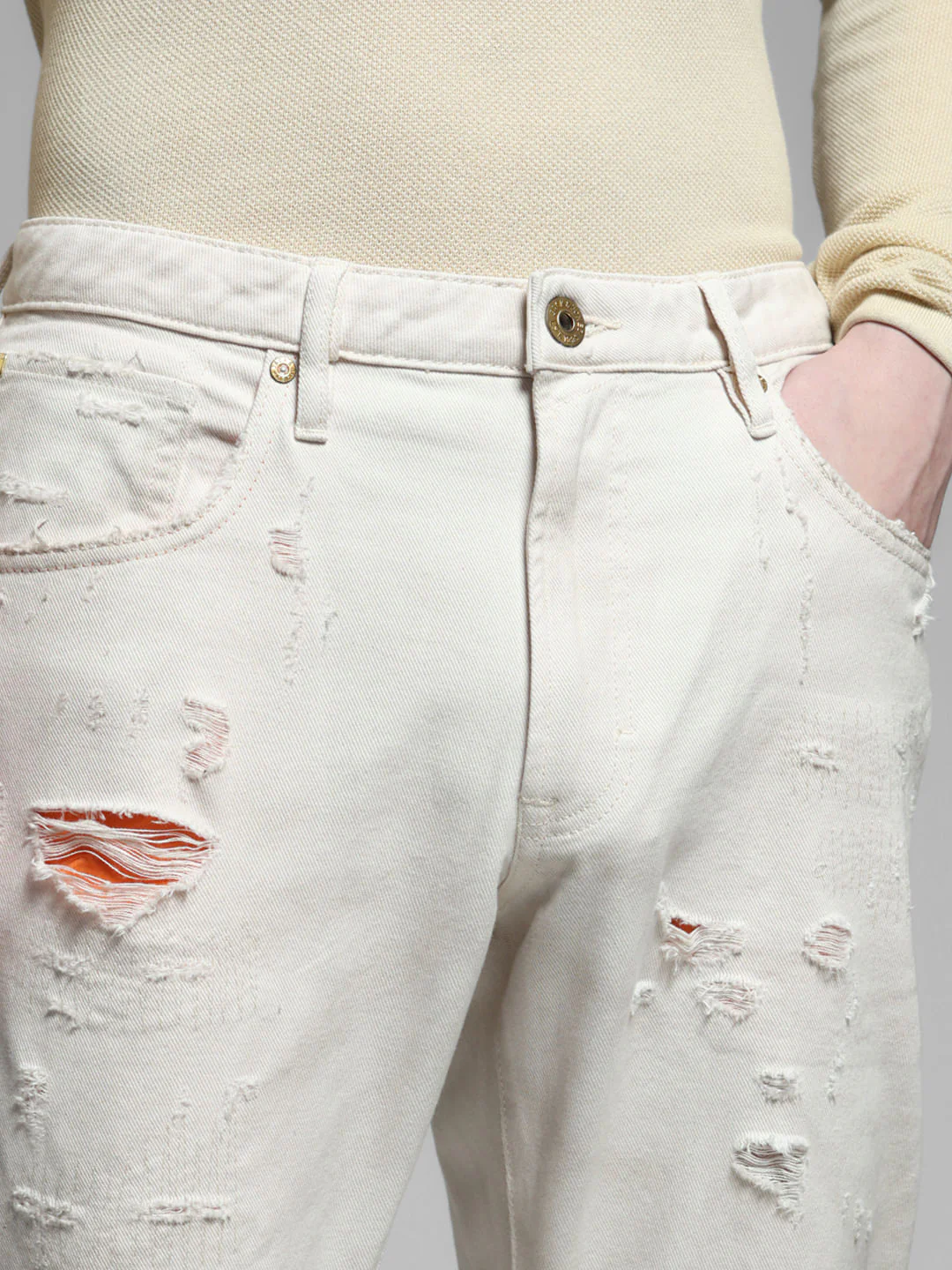Beige Distressed Frank Anti Fit Jeans - Image 4