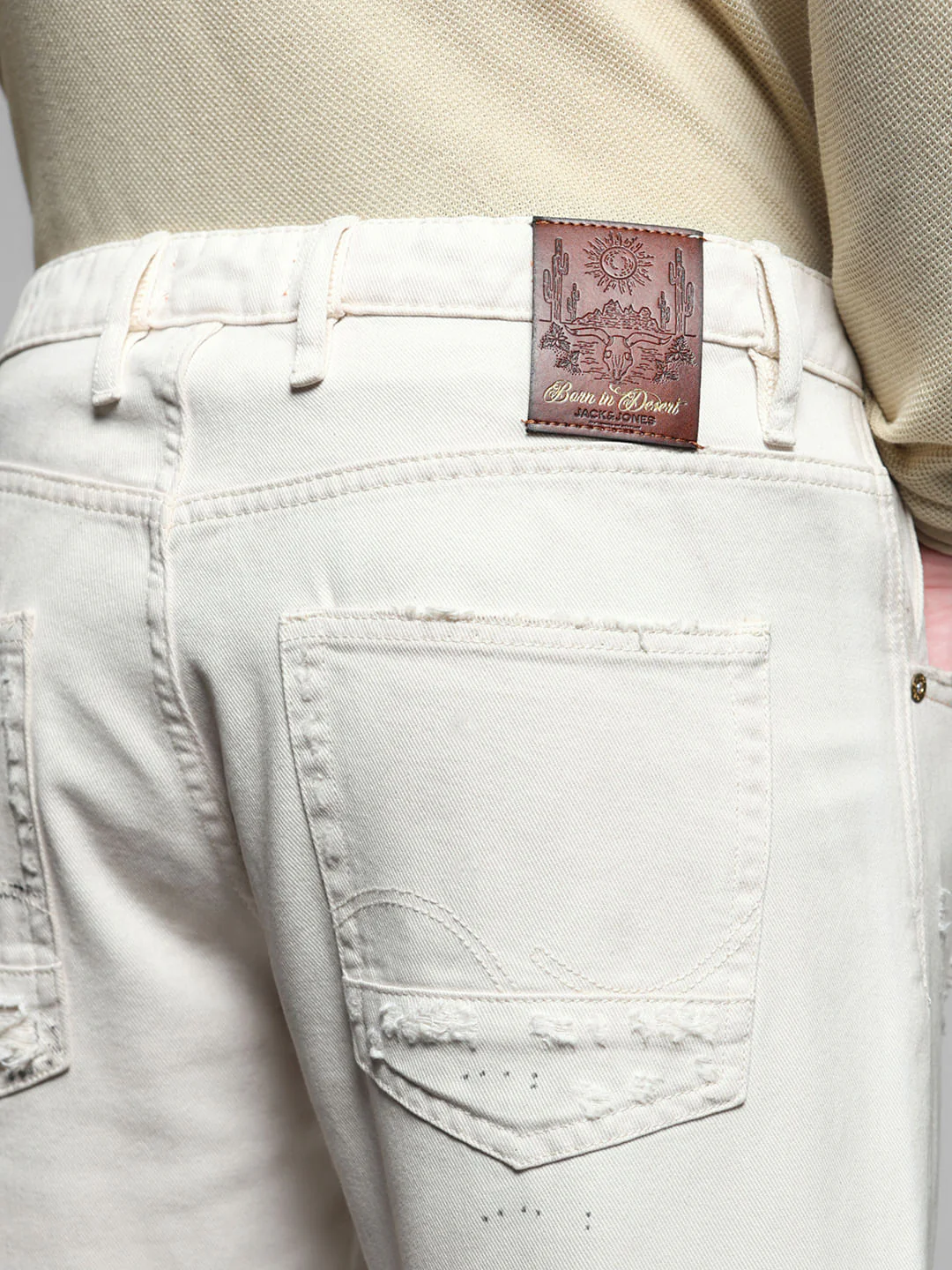 Beige Distressed Frank Anti Fit Jeans - Image 5