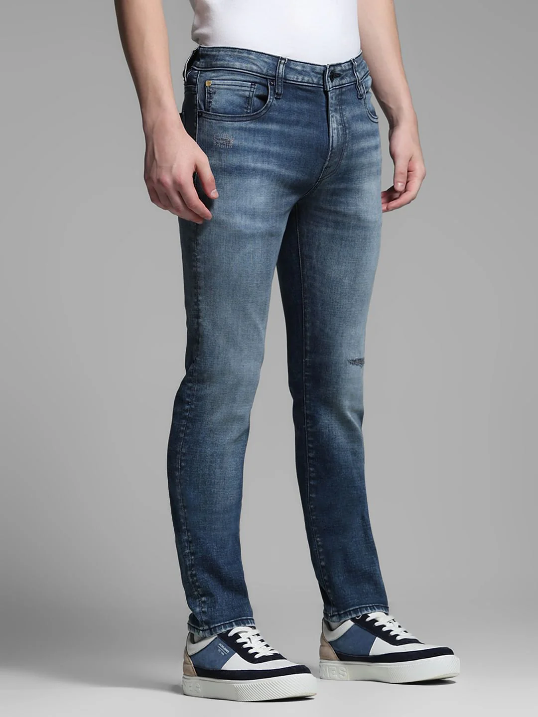 Dark Blue Distressed Ben Skinny Fit Jeans - Image 2