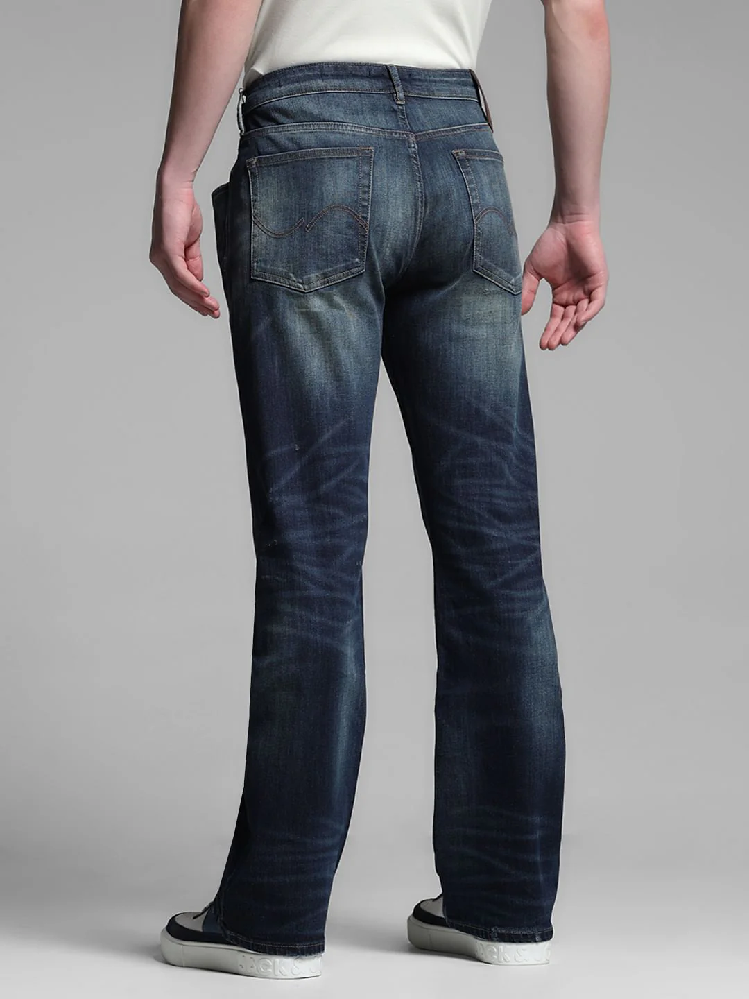 Dark Blue Distressed Cliff Bootcut Jeans - Image 3