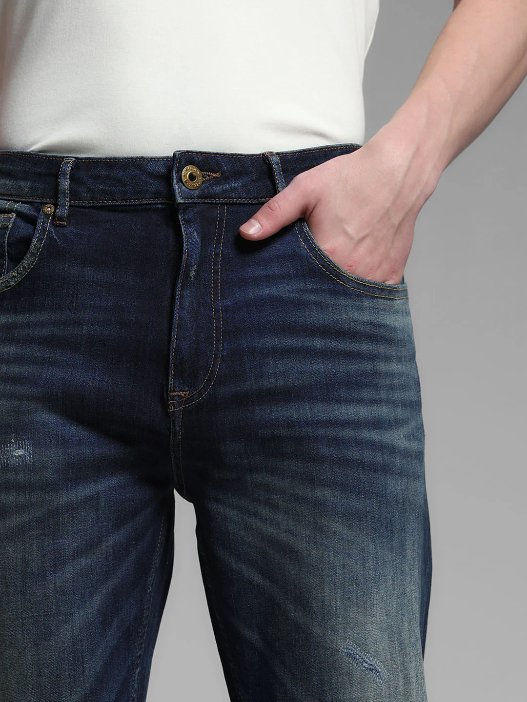 Dark Blue Distressed Cliff Bootcut Jeans - Image 4