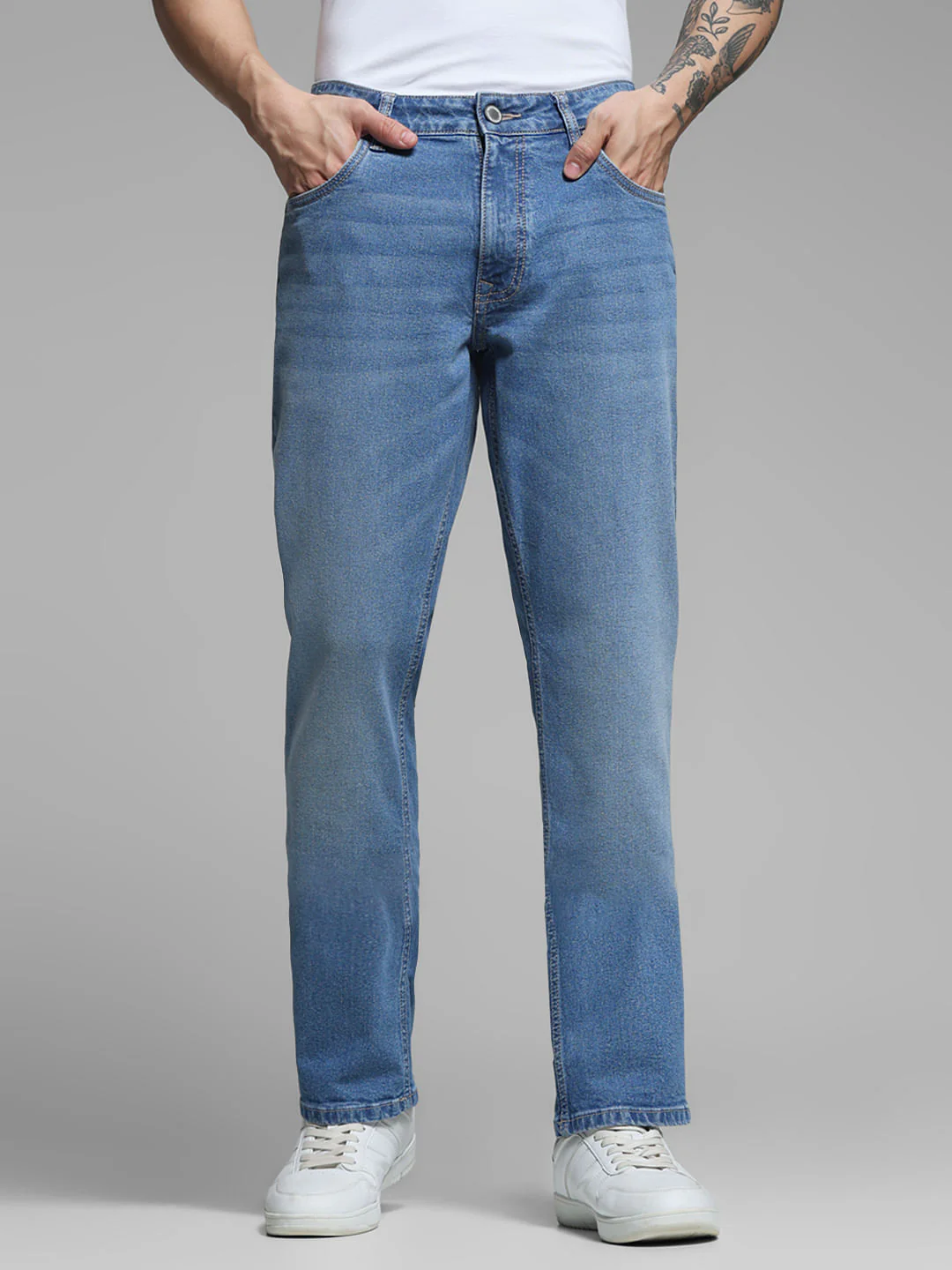 Light Blue Mid Rise Washed Regular Fit Jeans