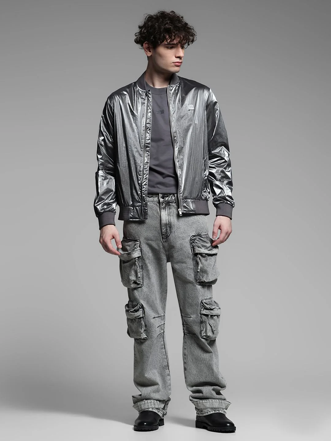 Metallic Grey Bomber Jacket - Image 6