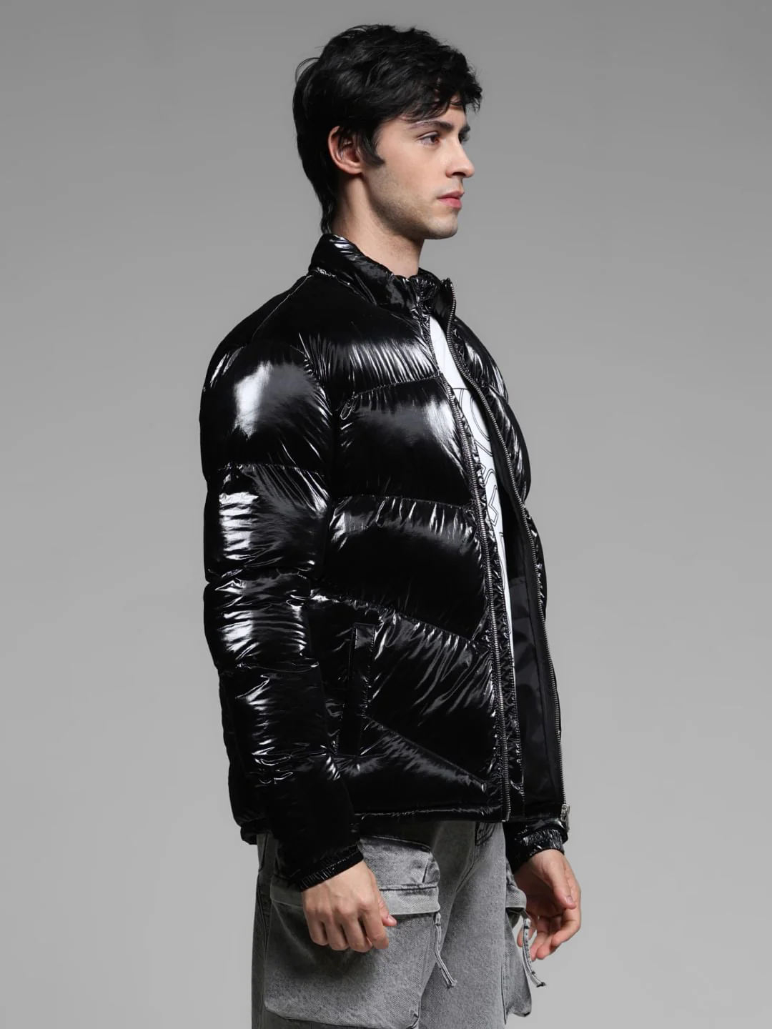 Black High Neck Puffer Jacket - Image 3