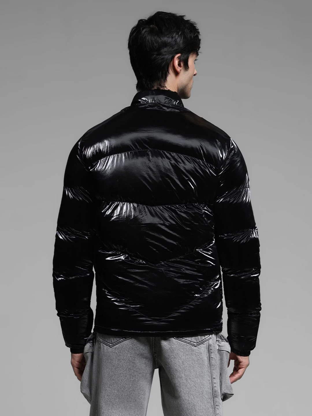 Black High Neck Puffer Jacket - Image 4