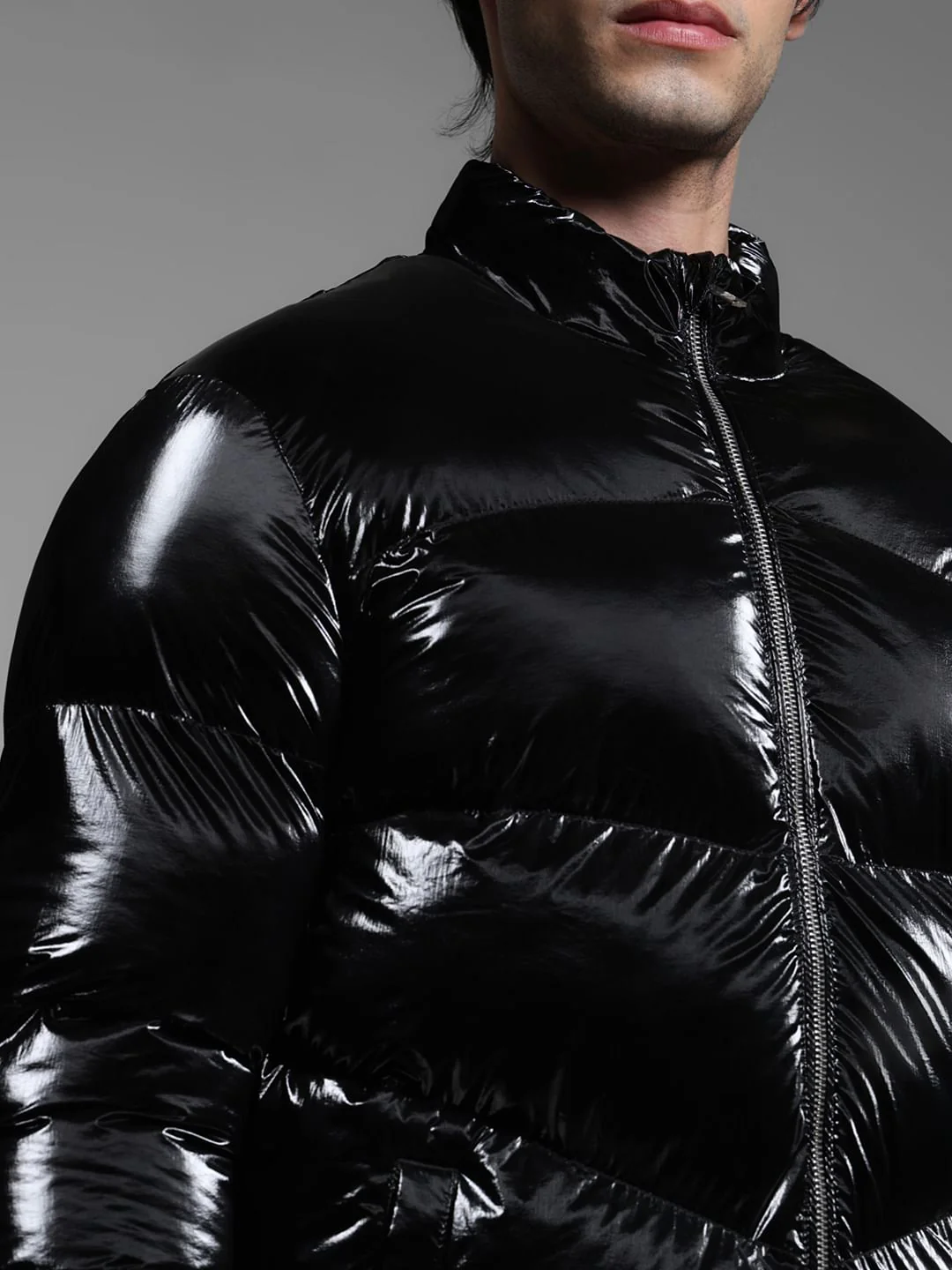Black High Neck Puffer Jacket - Image 5