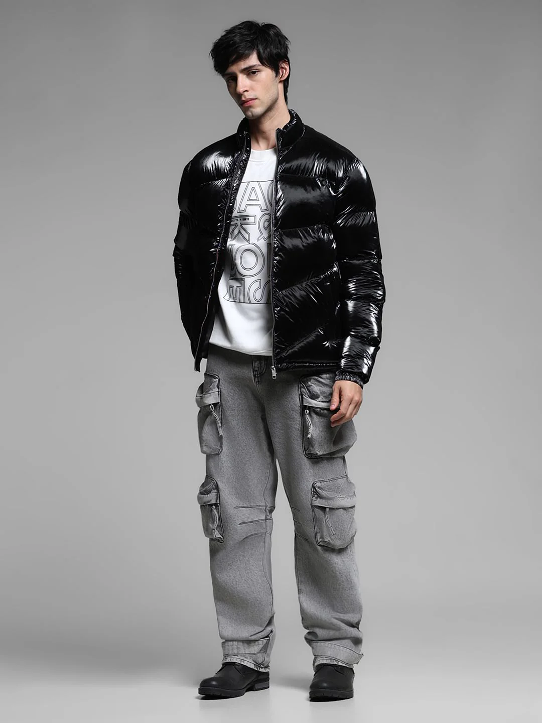 Black High Neck Puffer Jacket - Image 6