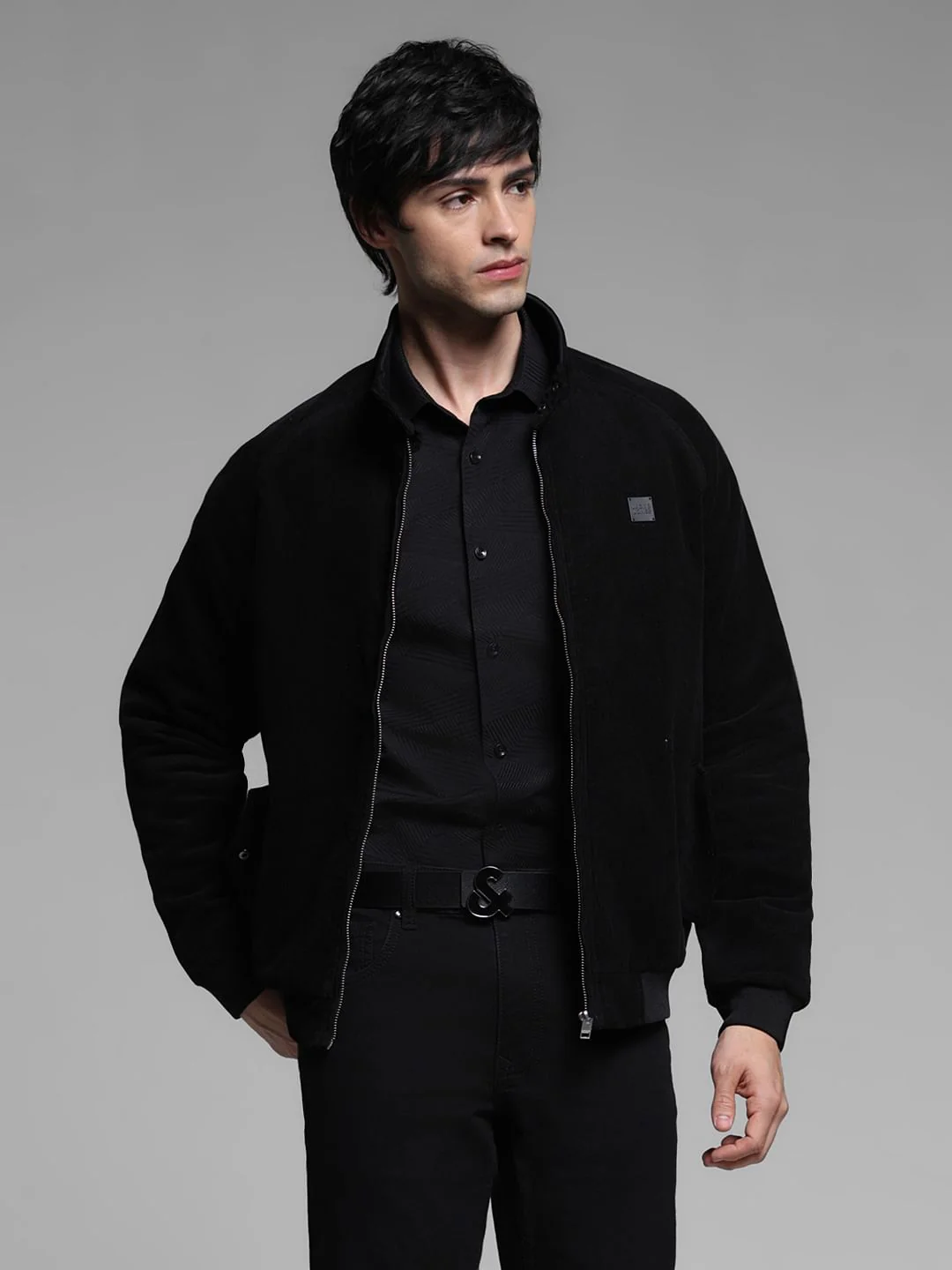 Black High Neck Corduroy Jacket - Image 2