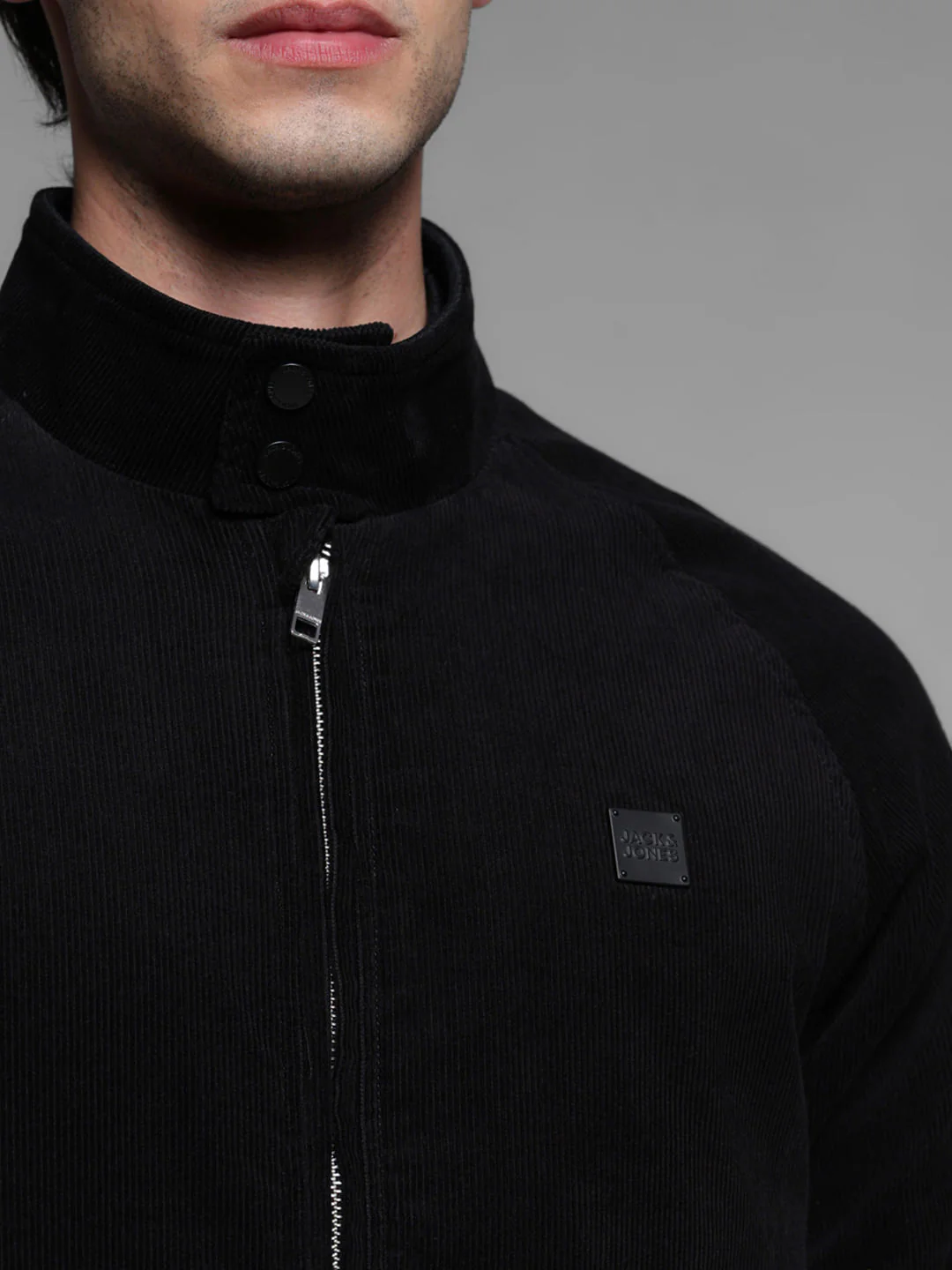 Black High Neck Corduroy Jacket - Image 5
