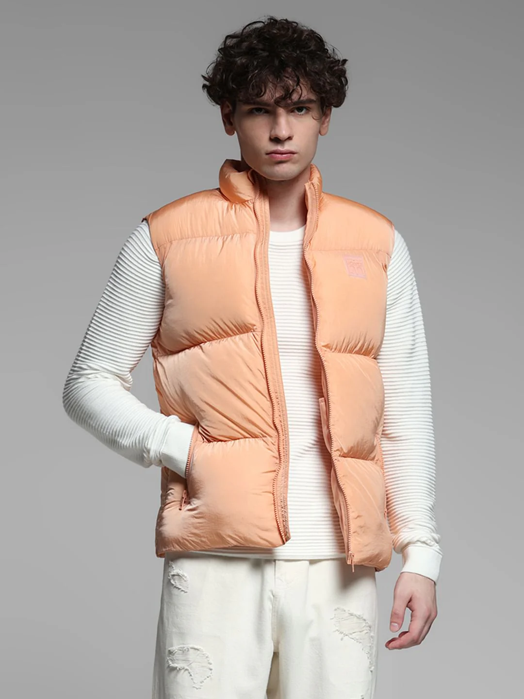 Peach Sleeveless Puffer Jacket - Image 2