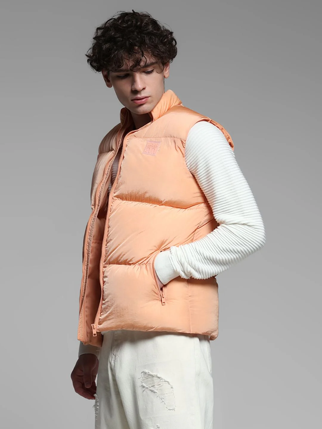 Peach Sleeveless Puffer Jacket - Image 3