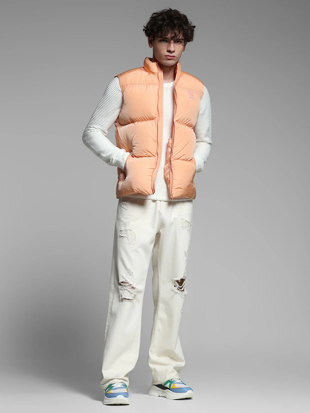 Peach Sleeveless Puffer Jacket - Image 6