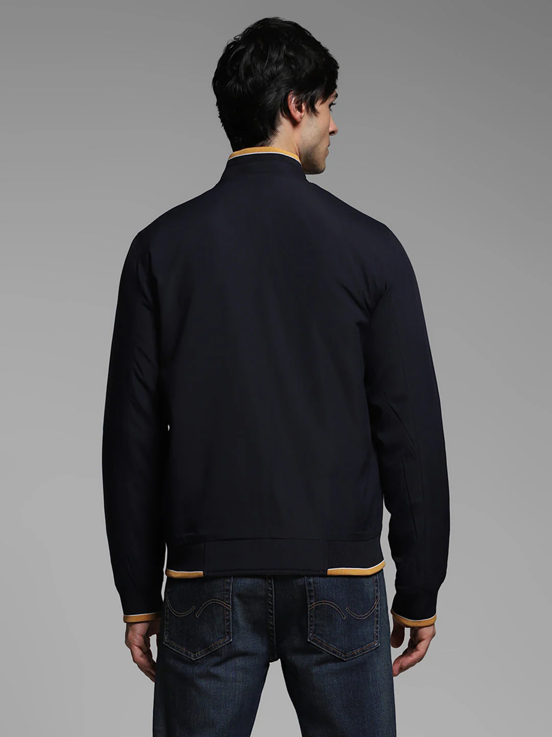 Men's Navy Blue Reversible Bomber Jacket With High Neck - Image 5