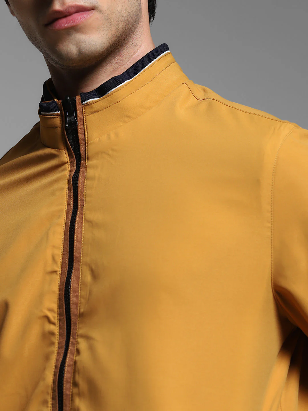 Men's Navy Blue Reversible Bomber Jacket With High Neck - Image 7