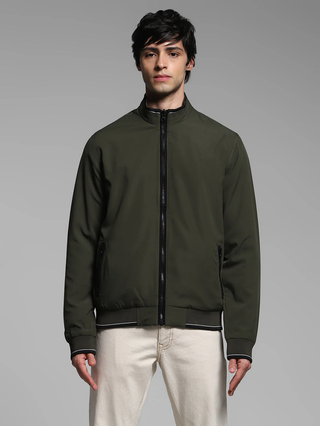 Men's Reversible Bomber Jacket In Forest Green With Zip Front - Image 10