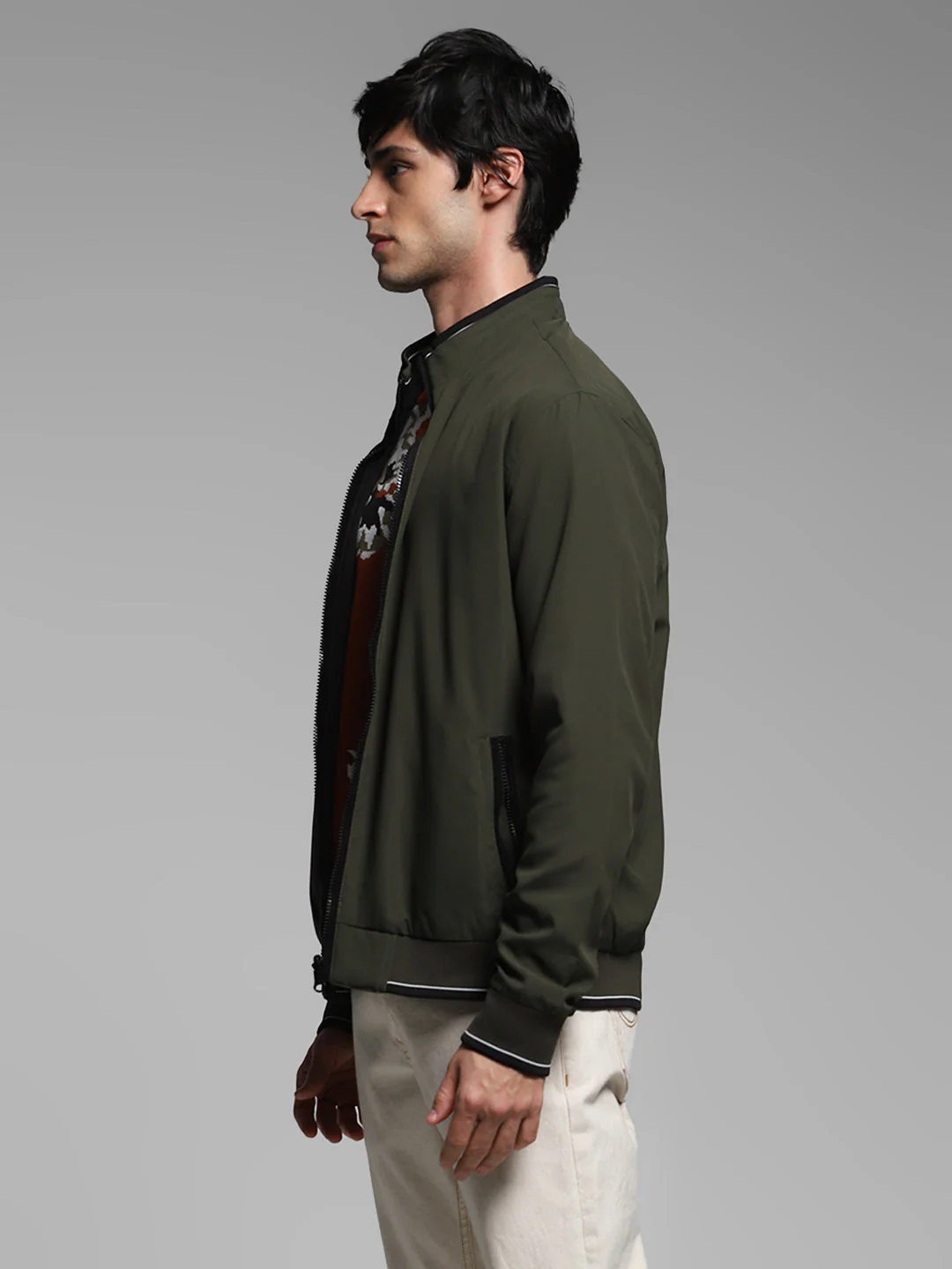Men's Reversible Bomber Jacket In Forest Green With Zip Front - Image 4