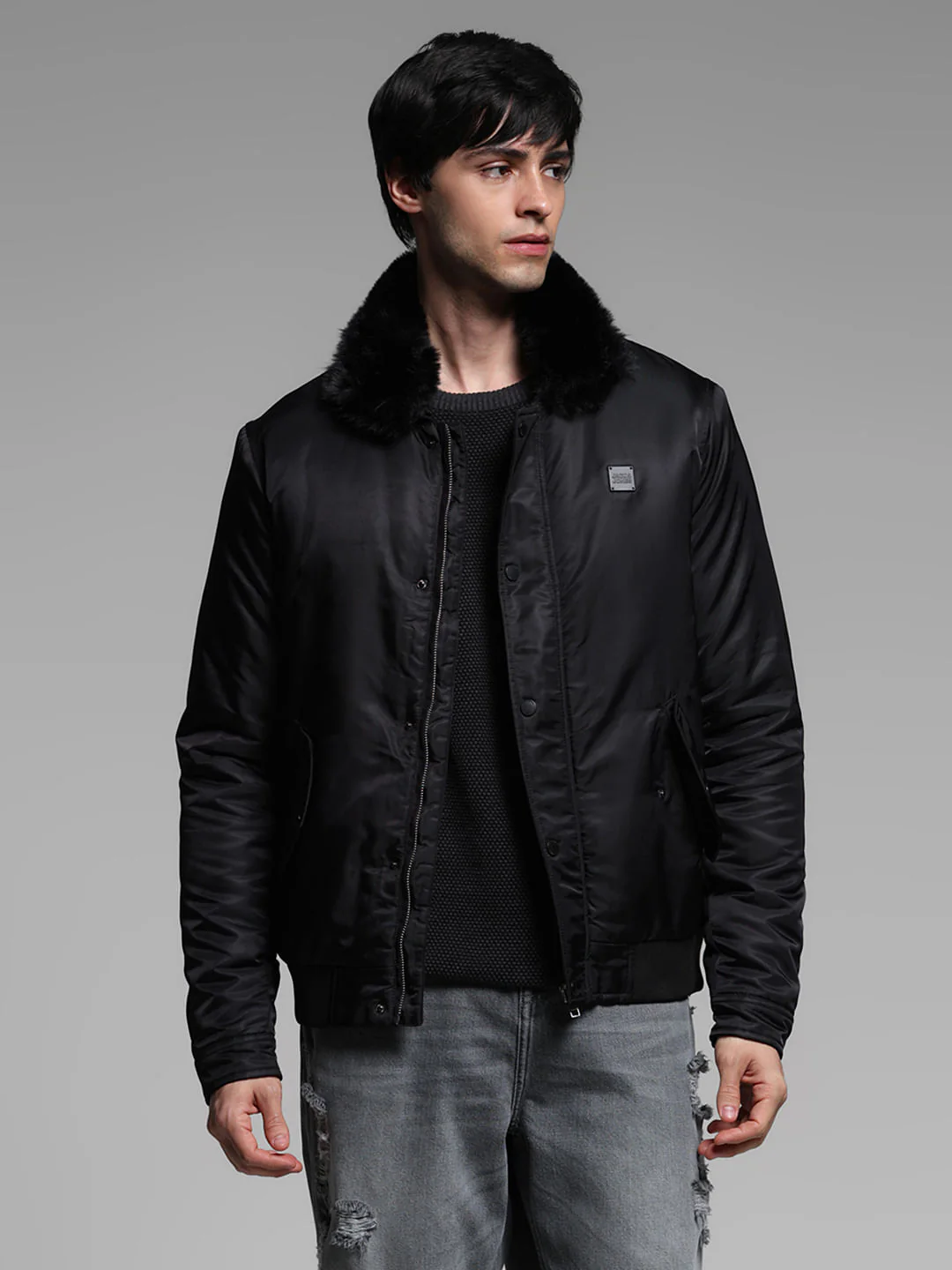 Black Fur Trim Puffer Jacket - Image 2