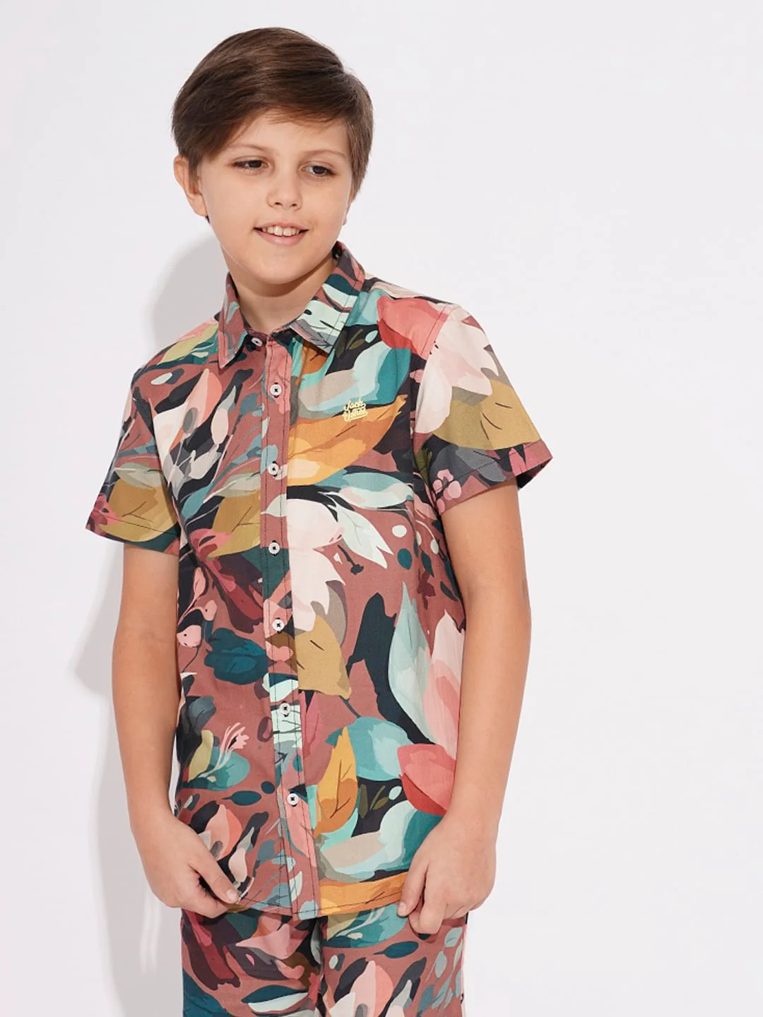 BOYS Brown Printed Co-ord Set Shirt - Image 2