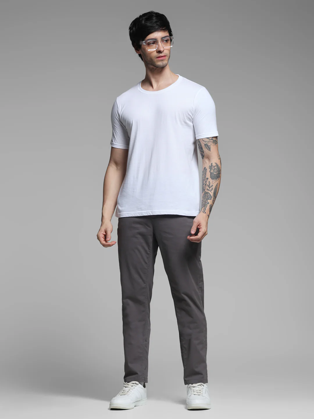 Grey Mid Rise Twill Pants - Image 6