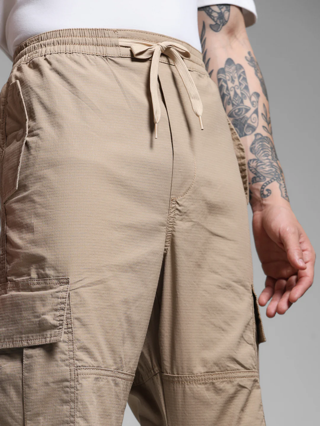 Beige High Rise Cargos - Image 4