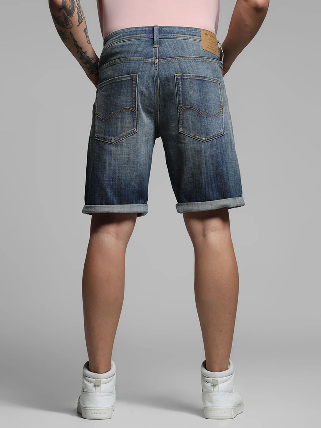 Blue Mid Rise Distressed Denim Shorts - Image 3