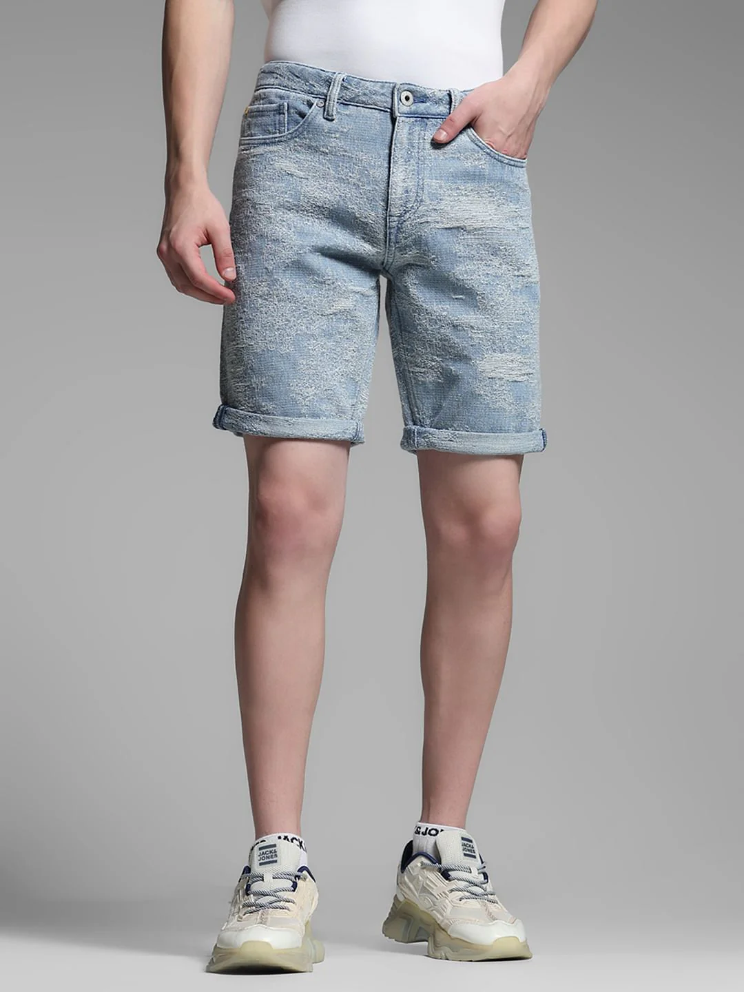 Light Blue Printed Co-ord Set Denim Shorts