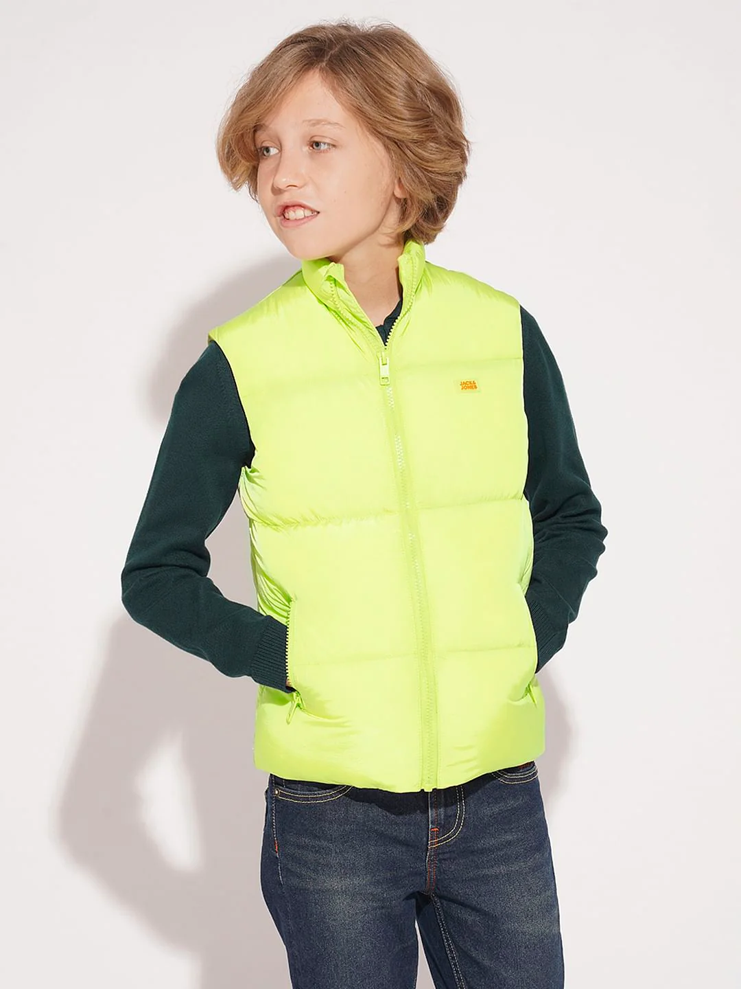 Boys Neon Lime Sleeveless Puffer Jacket - Image 2