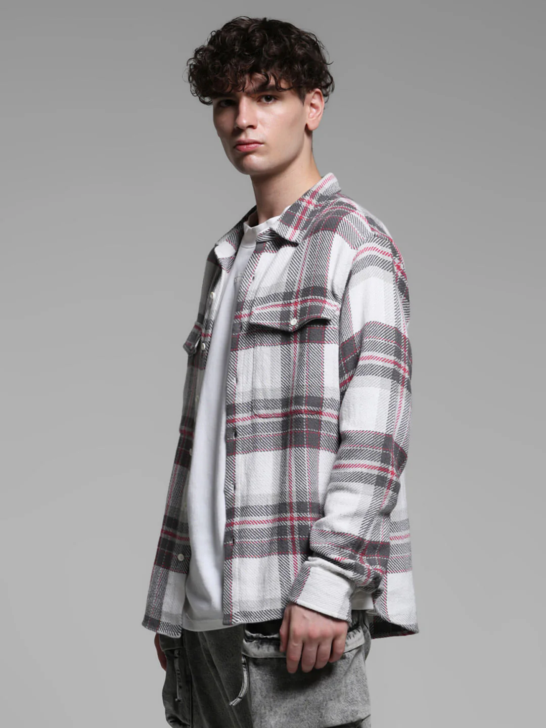 White Check Print Oversized Shirt - Image 3