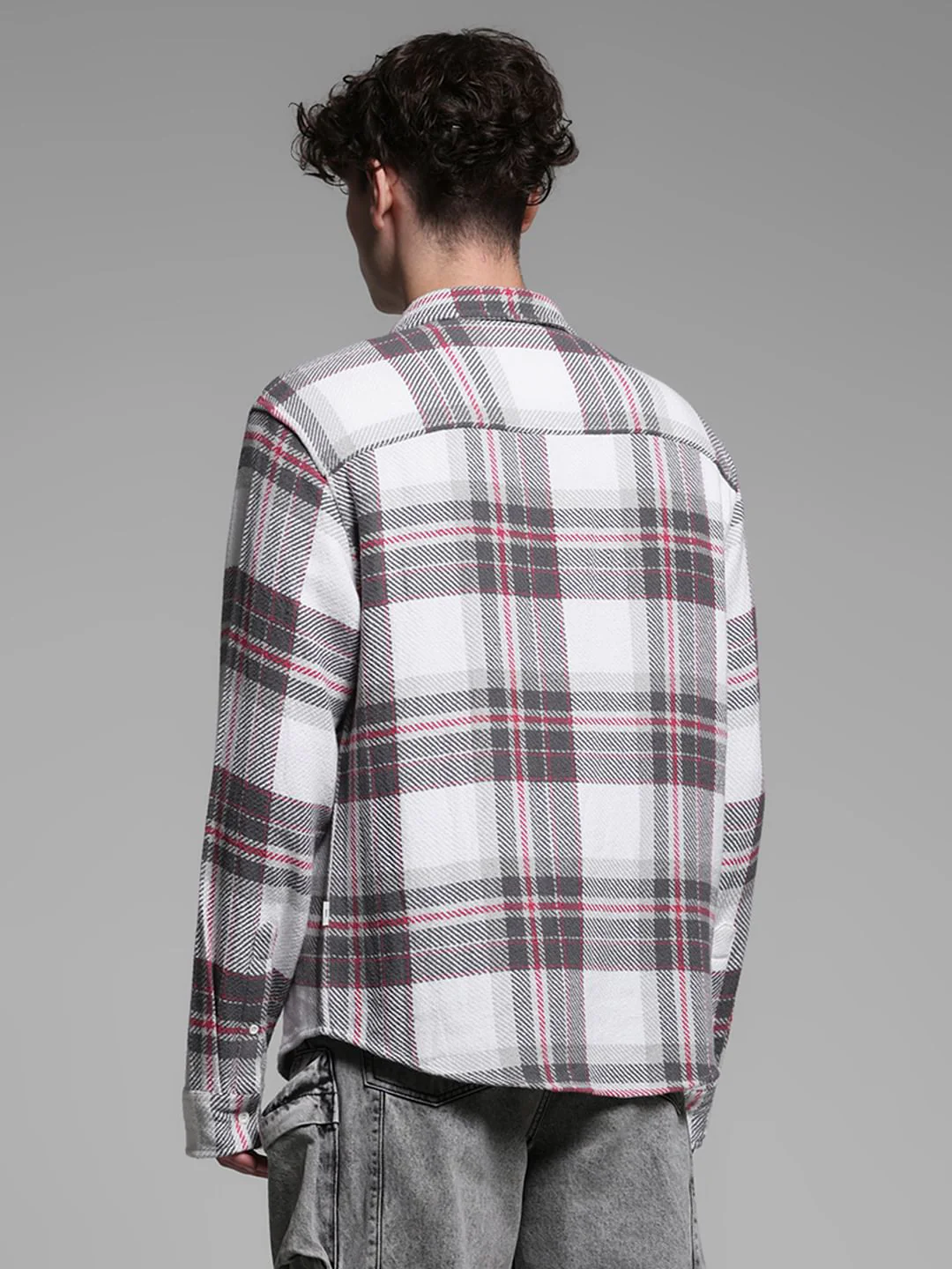 White Check Print Oversized Shirt - Image 4