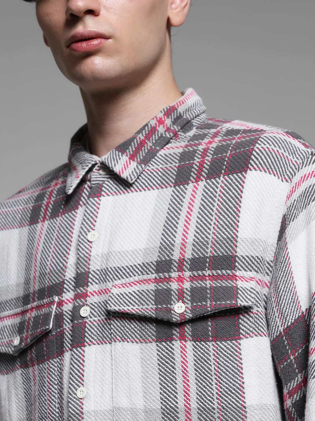White Check Print Oversized Shirt - Image 5