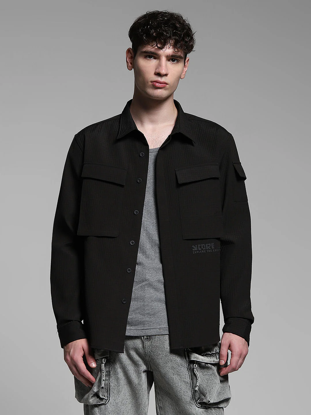 Black Patch Pocket Oversized Shirt - Image 2
