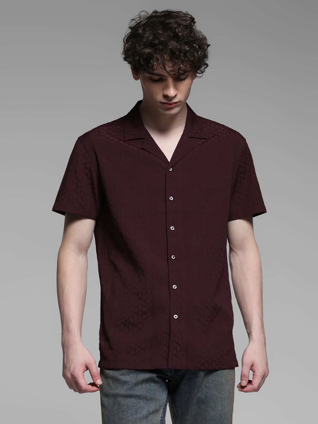 Red Resort Collar Cotton Shirt - Image 2