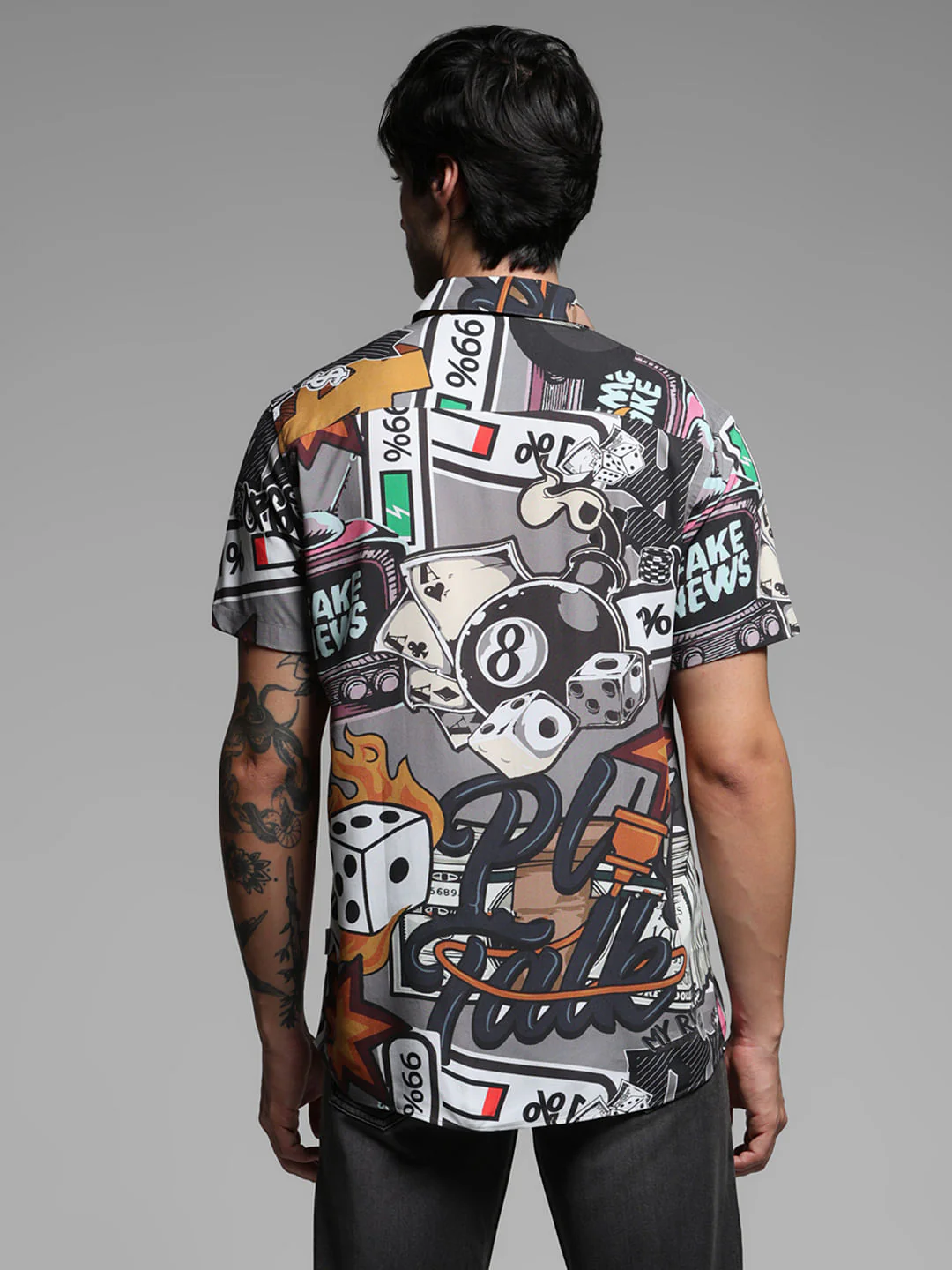 Grey Graphic Print Short Sleeves Shirt - Image 4