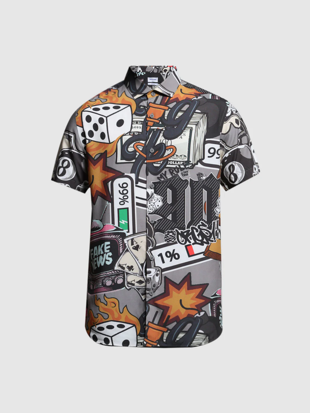 Grey Graphic Print Short Sleeves Shirt - Image 7