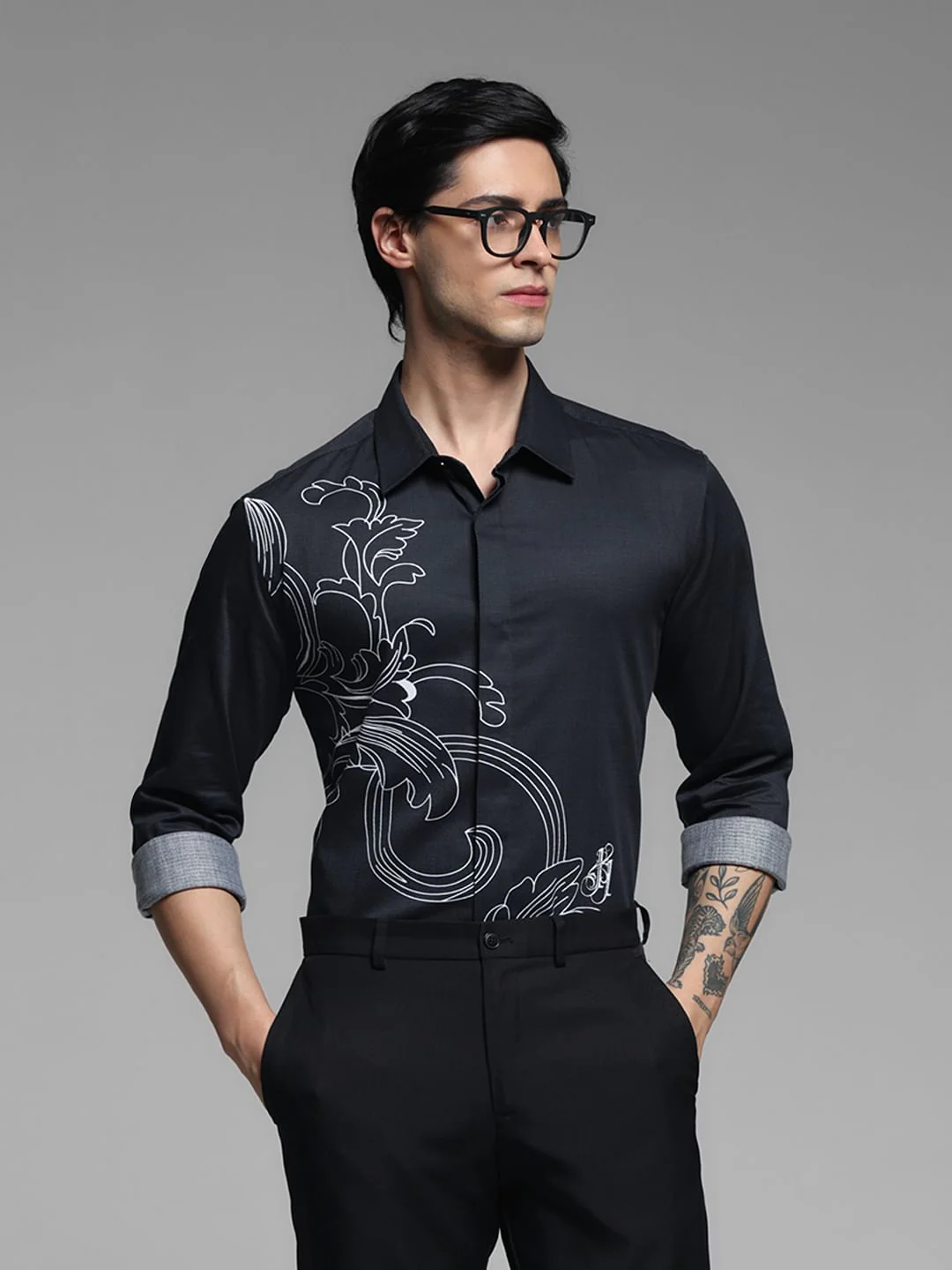 Black Abstract Print Cotton Shirt