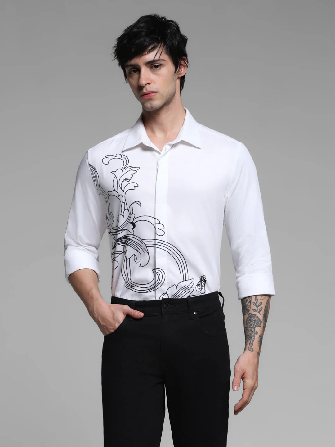 White Printed Full Sleeves Shirt - Image 2