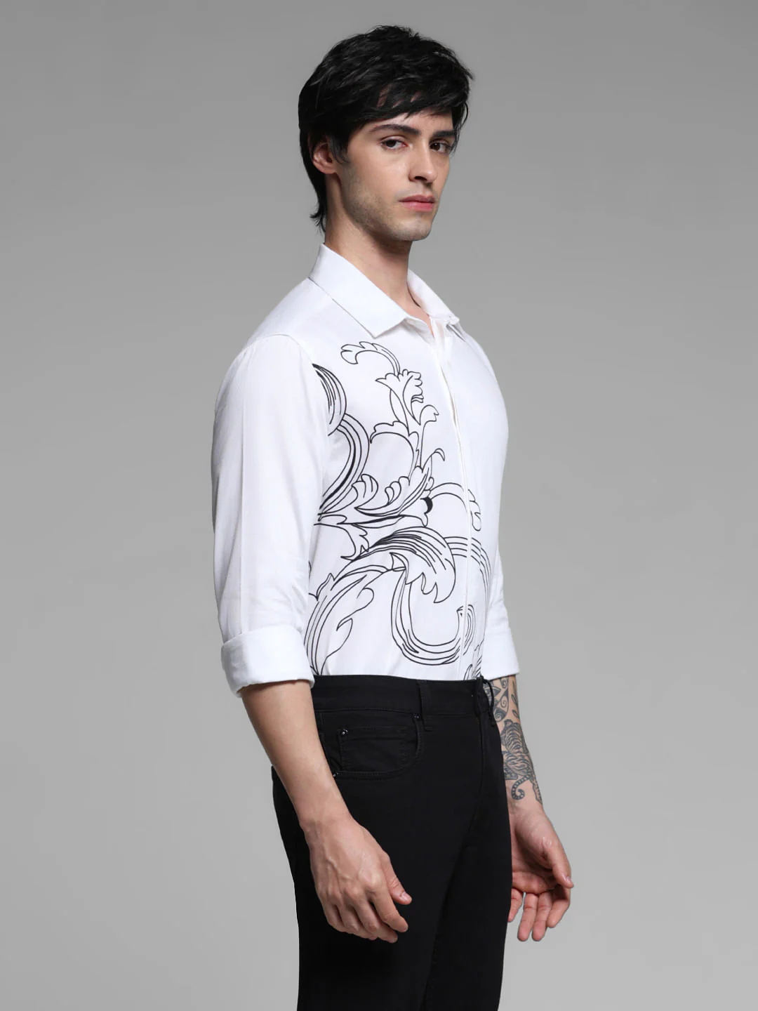 White Printed Full Sleeves Shirt - Image 3