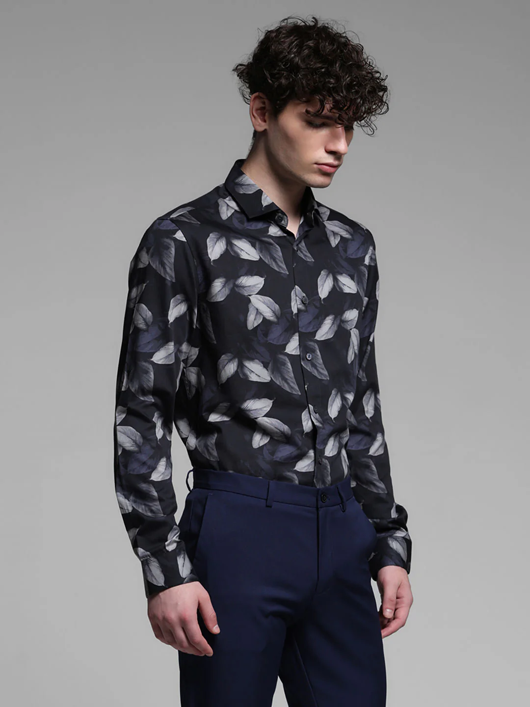 Grey Floral Full Sleeves Shirt - Image 3